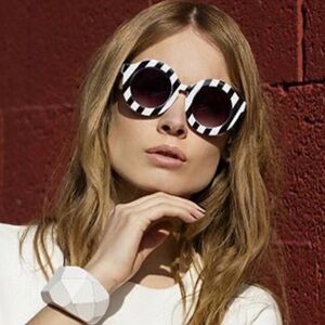 Spexx Womens B/W Fashion Oversize Round Sunglasses - Stripes 100% UVProtection